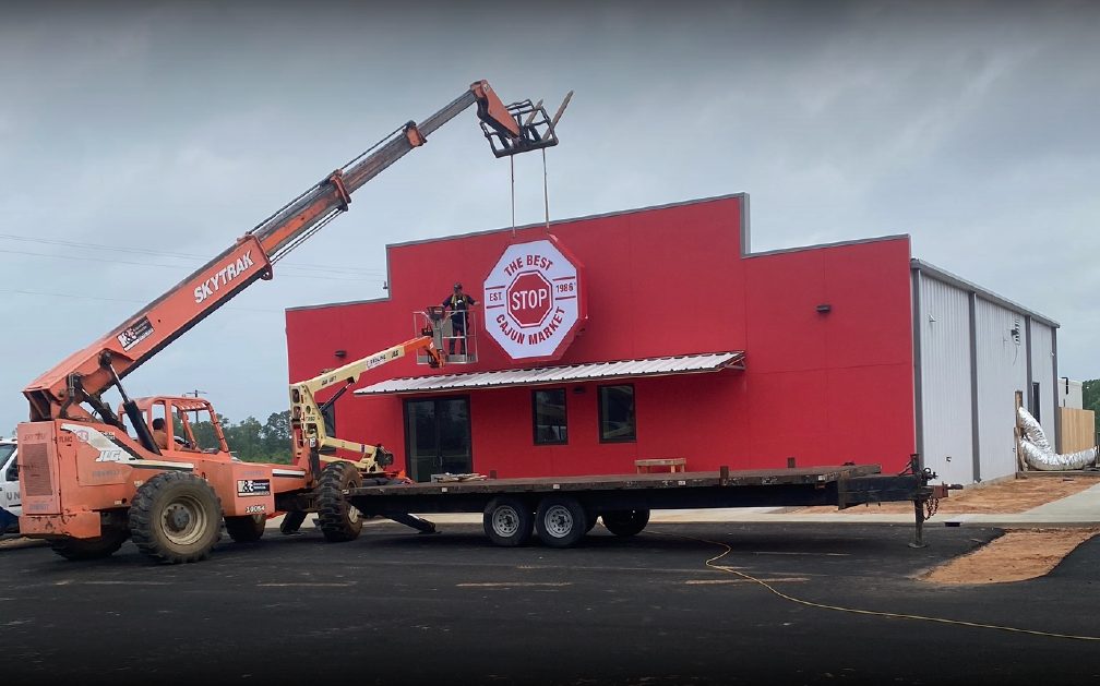 Best Stop Toledo Bend Sign Installation on New Location Building